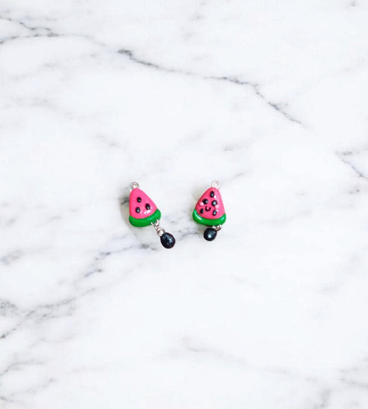 Polymer clay dangle watermelon charms / cute kawaii clay watermelon seed summer fruit jewelry stitch marker progress keeper notions