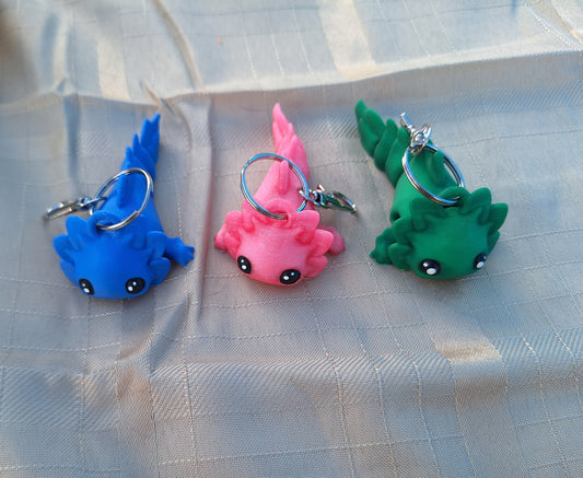 3D articulated blue green pink baby axolotl / 3d printed axolotl tadpole keychain / 3d printed axolotl key chain animals figurine Fidget
