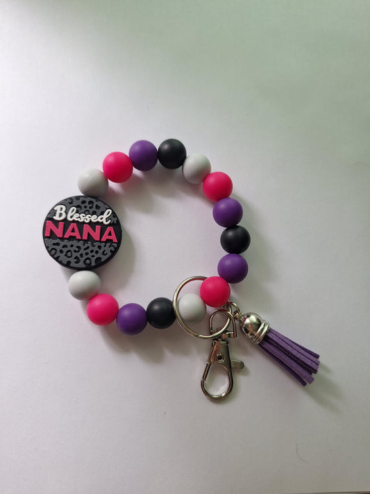 Silicone beaded wristlet keychain / blessed nana silicone beaded wristlet keychain / leopard print bag accessories key chain