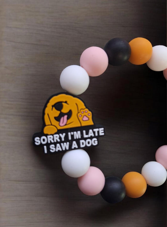 Silicone beaded wristlet keychain / sorry I'm late dog silicone beaded wristlet keychain / golden retriever bag accessory key chain gift