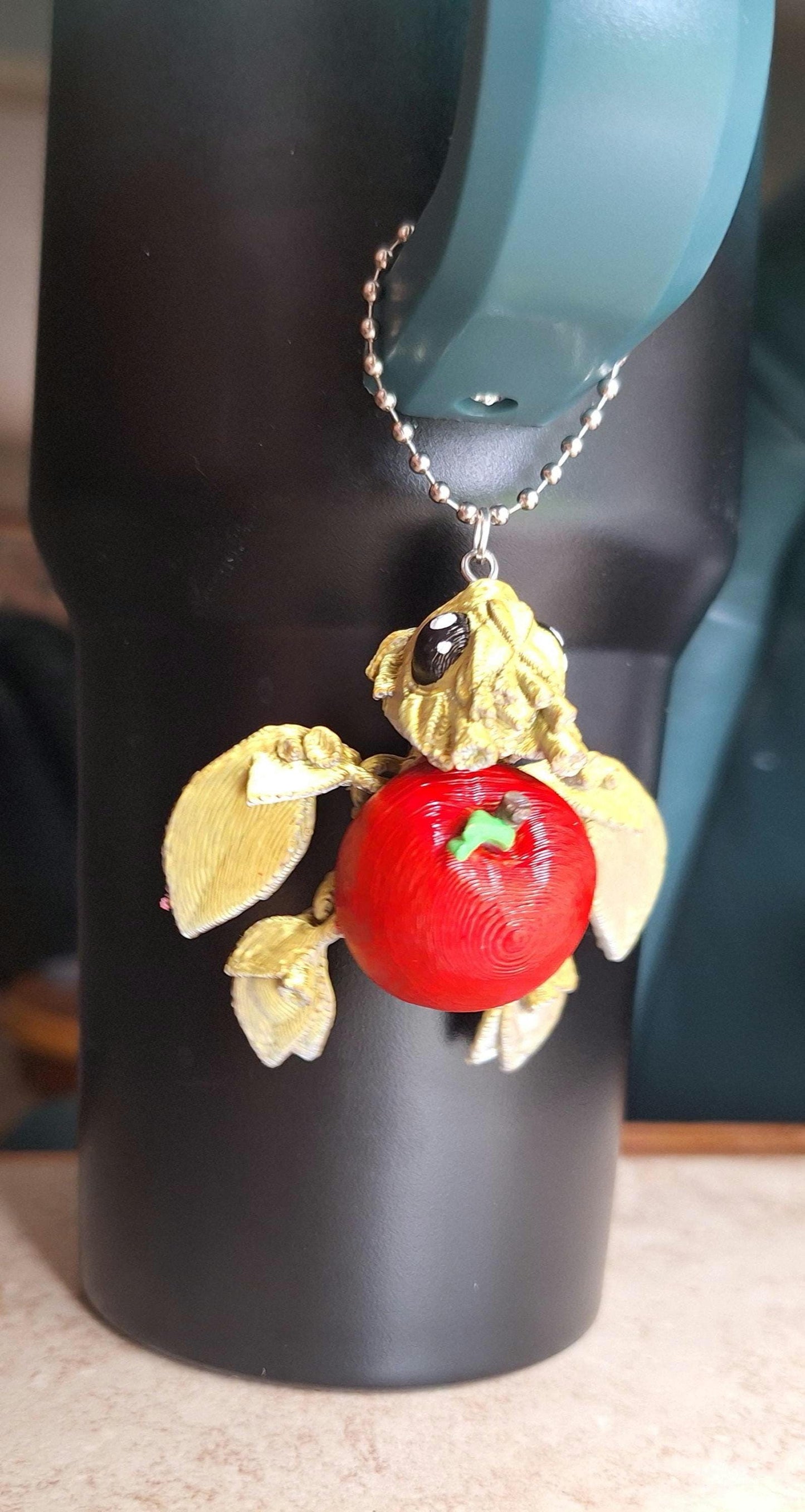 3D articulated gold red apple turtle tumbler handle charm / 3d printed turtle animal halloween fall carmel apple turtle tumbler charm Fidget