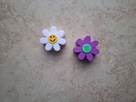 3D printed white purple flower straw buddy charm tumbler accessories / tumbler charm straw buddy / smiley daisy straw topper charm