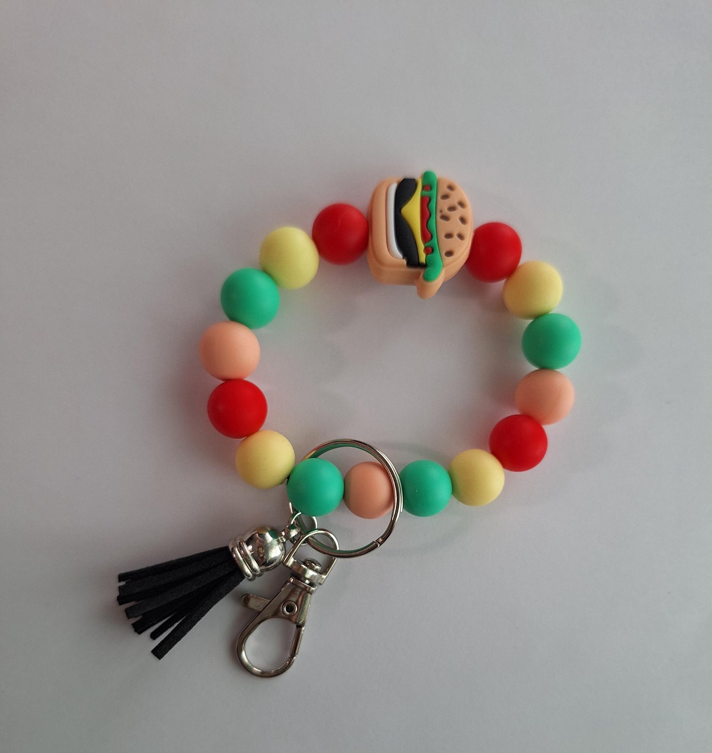 Silicone beaded wristlet keychain cute kawaii food silicone beaded wristlet keychain / hamburger cheeseburger bag accessories key chain