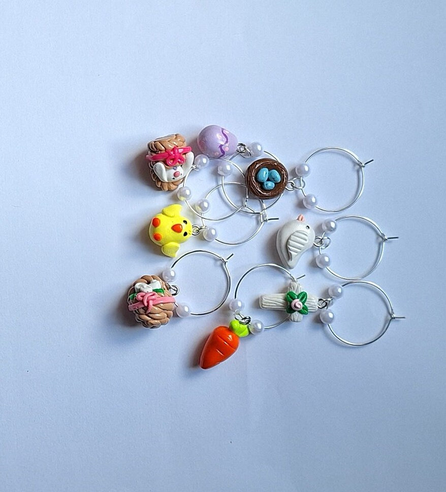 Set of 8 Easter wine charms / holiday wine charms / spring wine charms / set of 8 polymer clay easter celebrate wine charms
