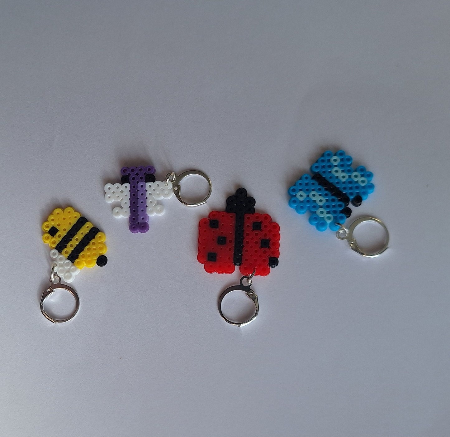 Stitch markers set 4 garden bug bundle / colorful insect spring summer perler bead set of 4 bee butterfly cuties progress keeper pixel style