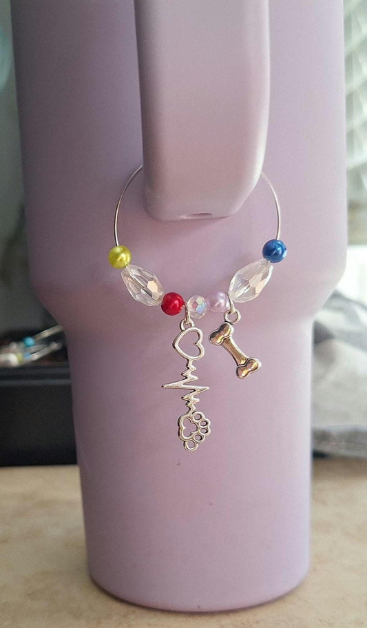 kawaii faux pearl heart paw print doggy bone pet handle charm tumbler accessories / tumbler charm buddy / pawprint love cup handle charm