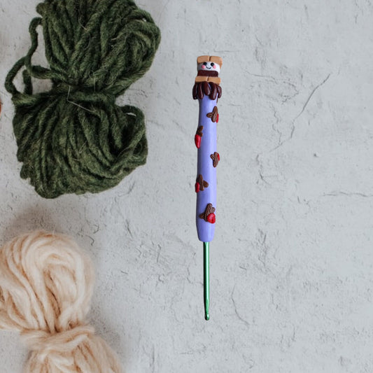 Polymer clay lavender smores camping crochet hook