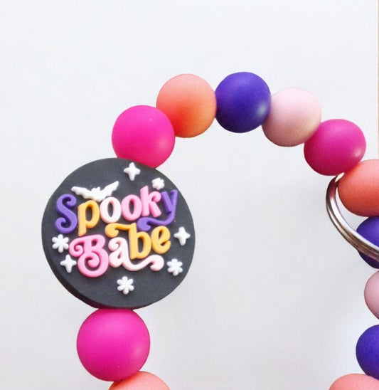 Silicone beaded wristlet keychain / spooky babe halloween beaded wristlet keychain / halloween babe bat bag accessories key chain