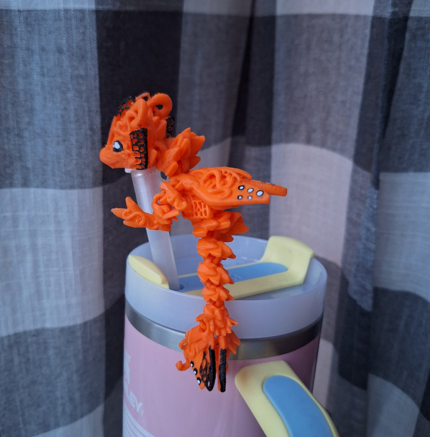 3D articulated orange butterfly dragon straw cap / 3d printed dragon animals / monarch butterfly dragon straw topper cover Fidget figurines