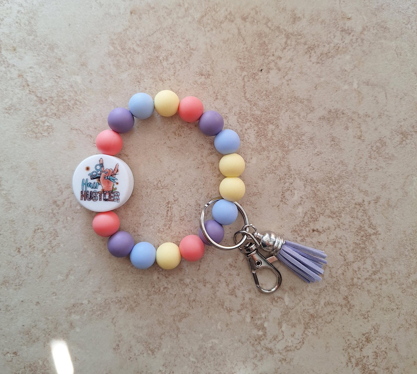 Silicone beaded wristlet keychain hair hustler beaded wristlet keychain / hair dresser cosmetology bag accessories key chain