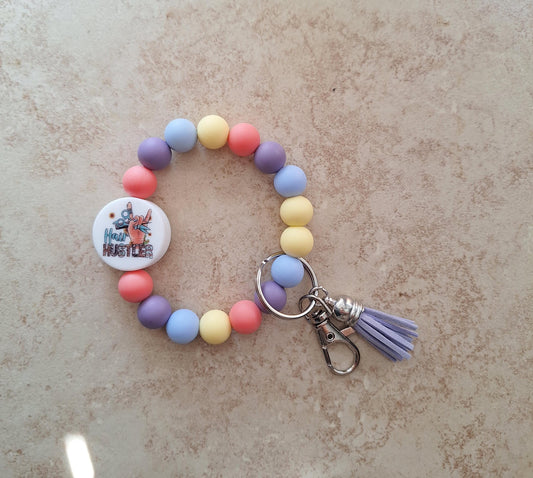 Silicone beaded wristlet keychain hair hustler beaded wristlet keychain / hair dresser cosmetology bag accessories key chain