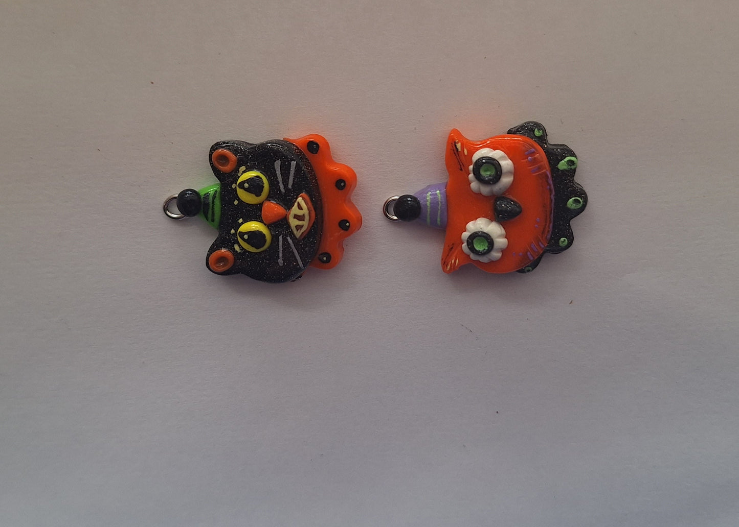Kawaii spooky cat owl charms / polymer clay halloween charms / retro clay charms / cat owl halloween jewelry charms stitchmarker