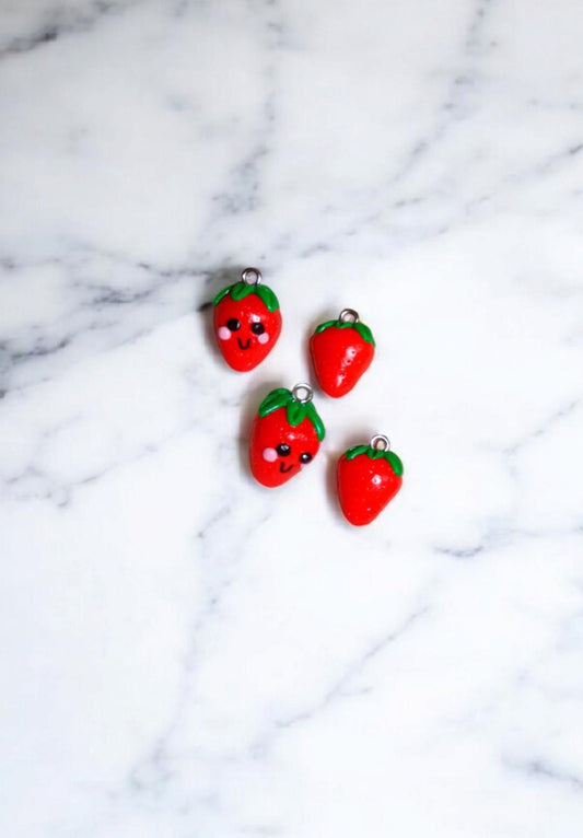 Polymer clay strawberry charms / cute kawaii clay strawberry food charms jewelry stitch marker progress keeper notions