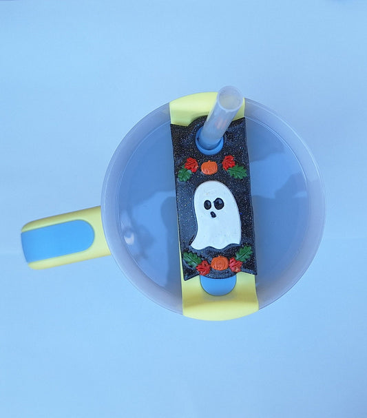 Polymer clay straw tag tumbler topper / clay tumbler accessories / ghost pumpkin tumbler topper straw tag / halloween tumbler accessories