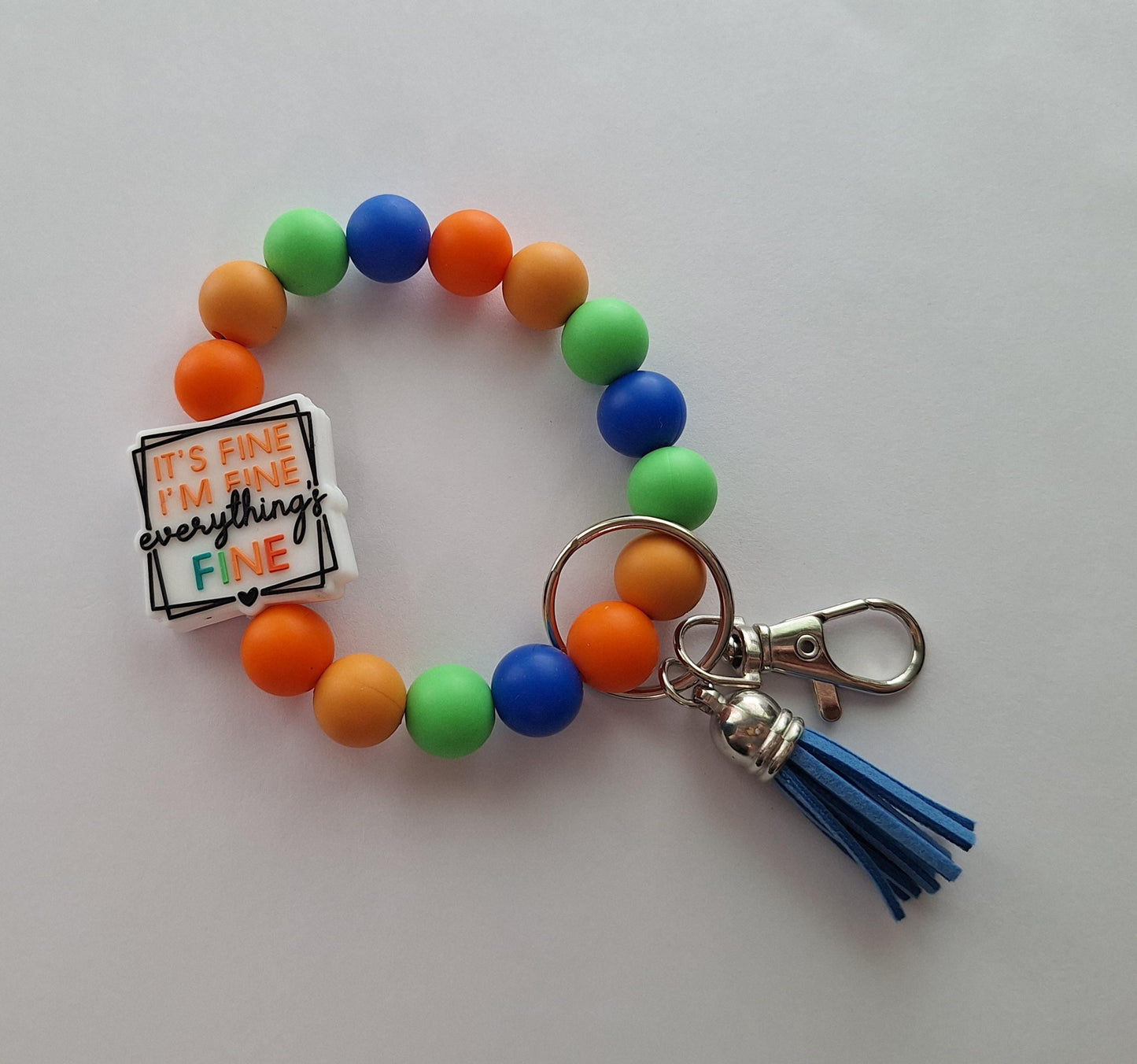 Silicone beaded wristlet keychain it's fine I'm fine everything's fine / silicone beaded wristlet keychain / bag accessories key chain gift