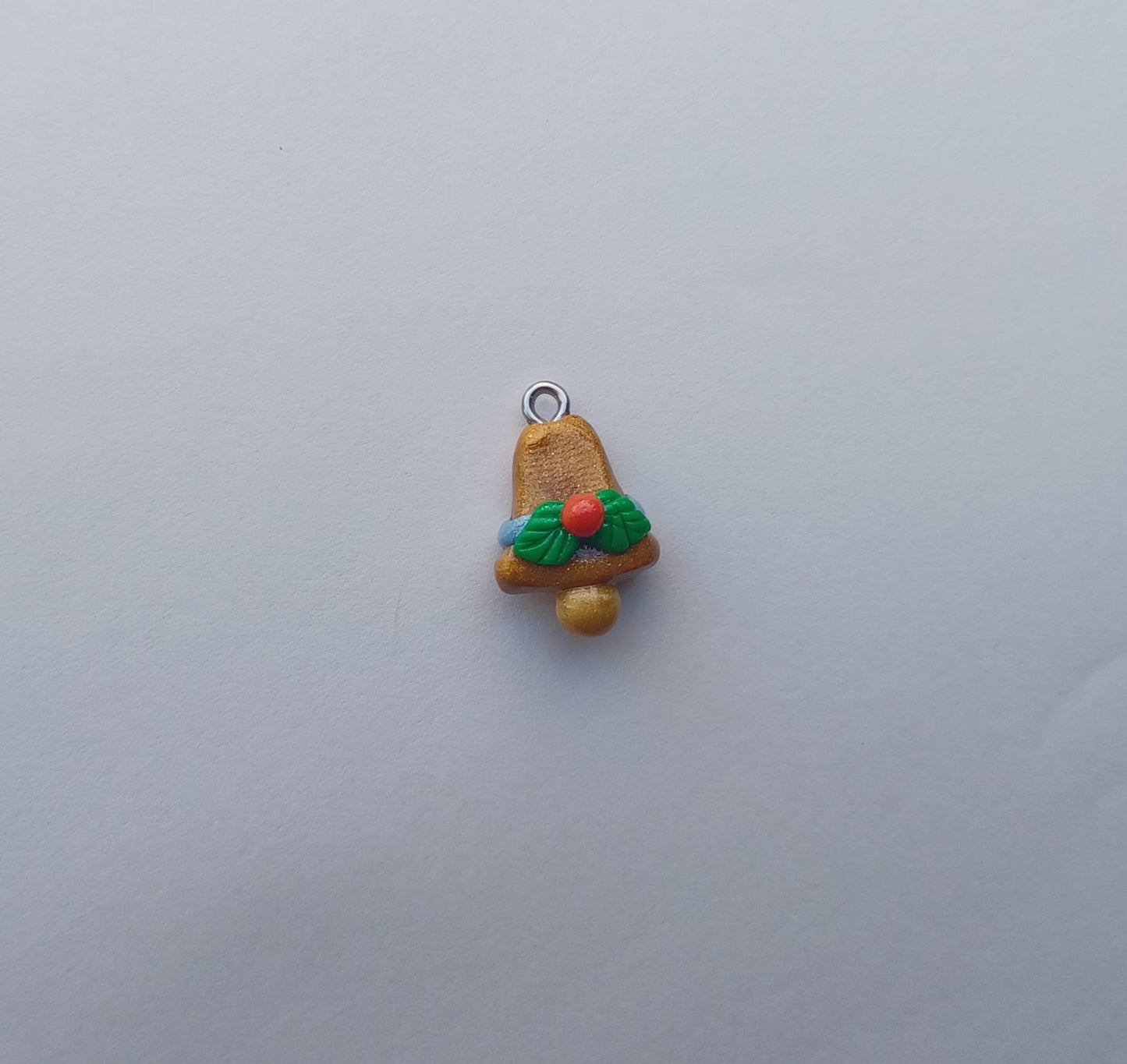 Kawaii christmas bell clay charms / polymer clay bell with holly charms / kawaii christmas holiday charms / kawaii bell jewelry