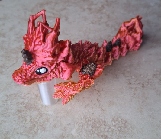 3D articulated autumn dragon straw cap / 3d printed dragon animals / autumn leaf dragon tadling straw topper cover Fidget figurines