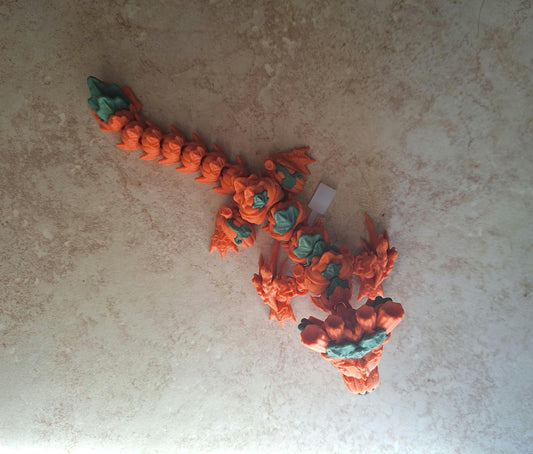 3D articulated orange pumpkin wyvern dragon straw cap / 3d printed dragon animals / pumpkin fall dragon straw topper cover Fidget figurines