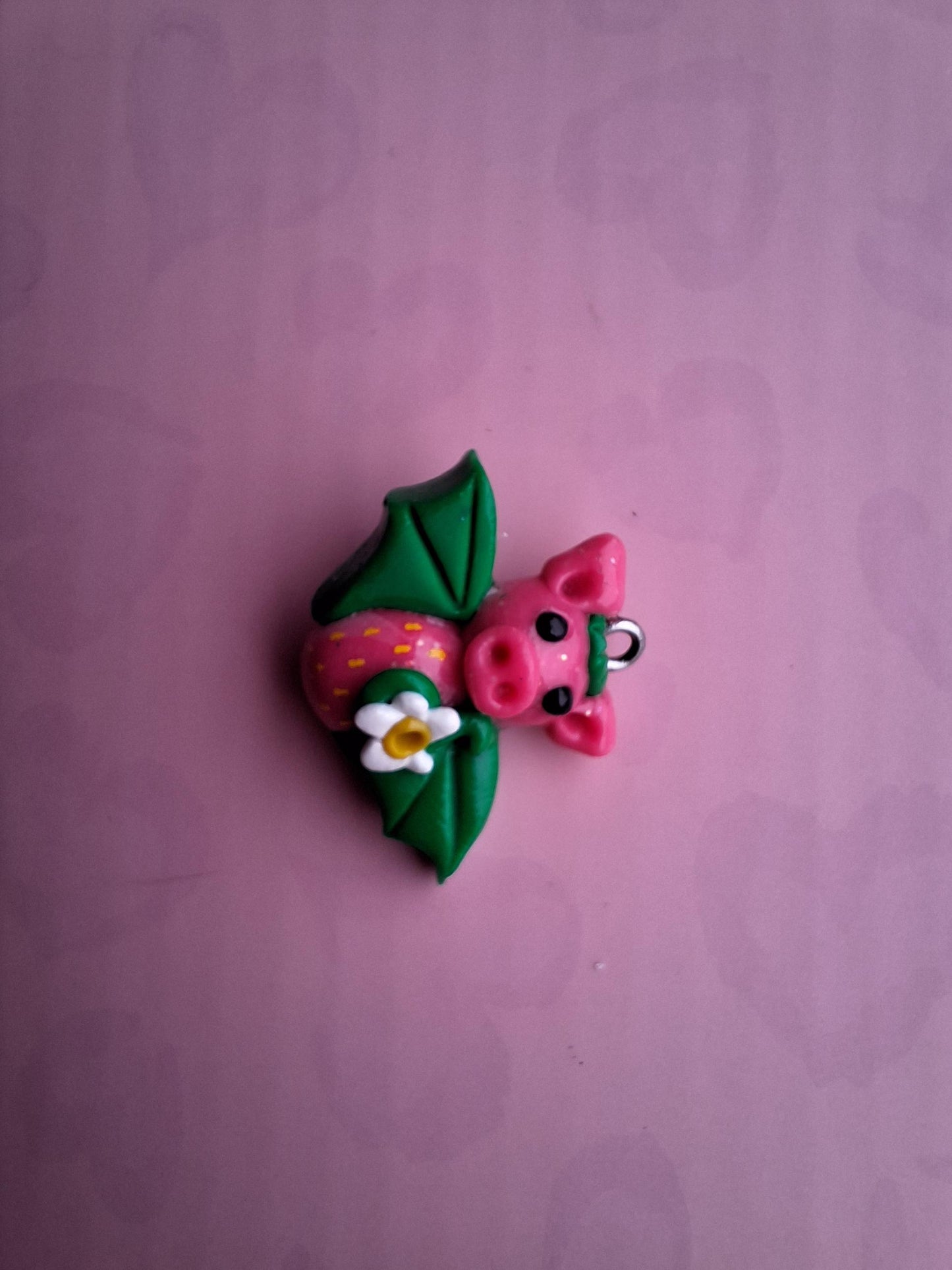 Kawaii pink strawberry bat charm / polymer clay holiday charms / clay charm jewelry / bat charm stitch marker progress keeper
