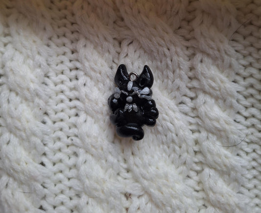 Polymer clay black silver kitsune fox charms / polymer clay fox charms / kawaii fox animal charms stitchmarker progress keeper notions