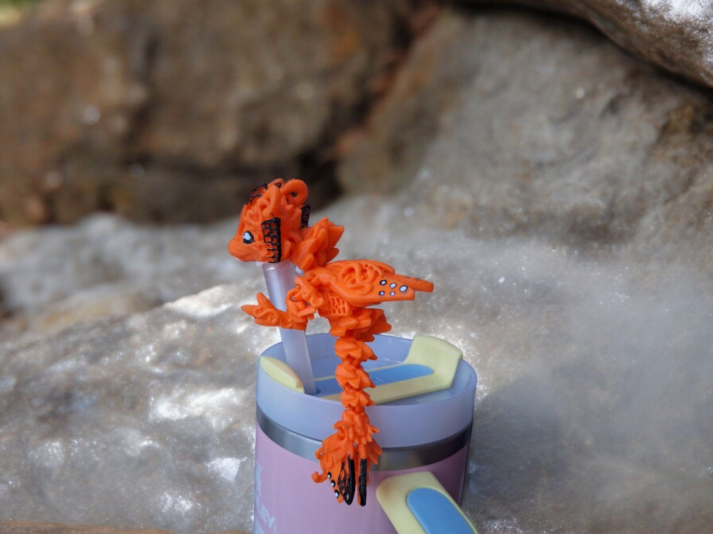3D articulated orange butterfly dragon straw cap / 3d printed dragon animals / monarch butterfly dragon straw topper cover Fidget figurines