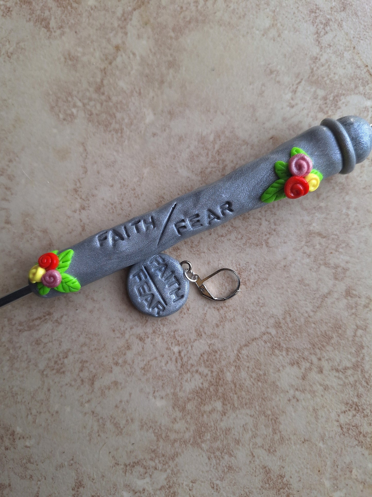 Polymer clay faith over fear inspirational crochet hook
