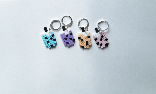 Stitch markers set 4 boba bundle / taro strawberry blueberry mocha bubble tea perler bead set of 4 boba cutie progress keeper pixel style