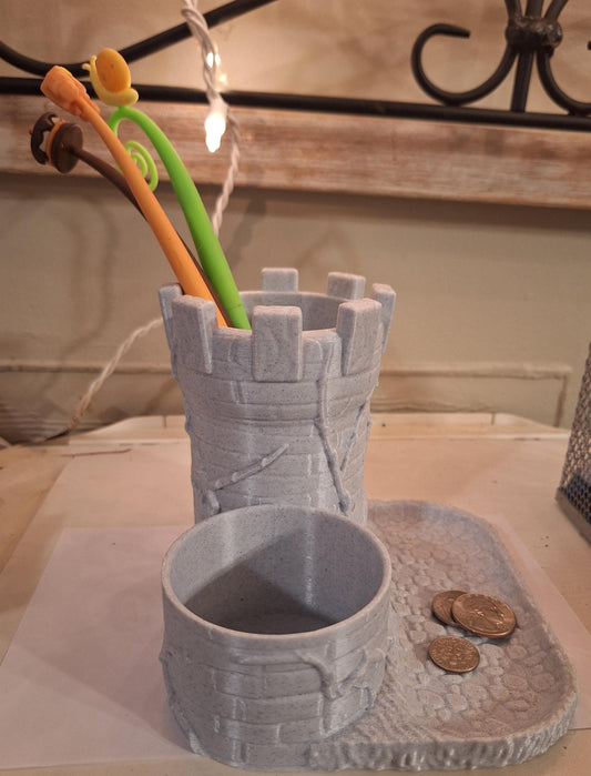 3D printed dragon castle desk organizer / dragon pen utensil holder / 3d printed tabletop work supply holder desk accessories