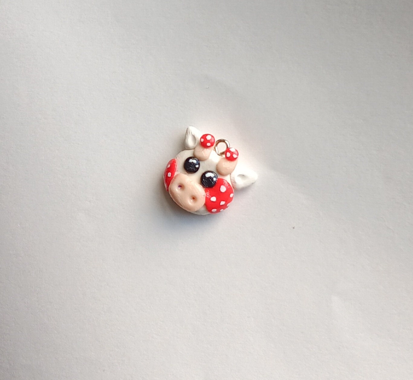 Kawaii toadstool mushroom cow charms / polymer clay floral cow charms / kawaii cow bull charms / red cow charms jewelry stitch marker