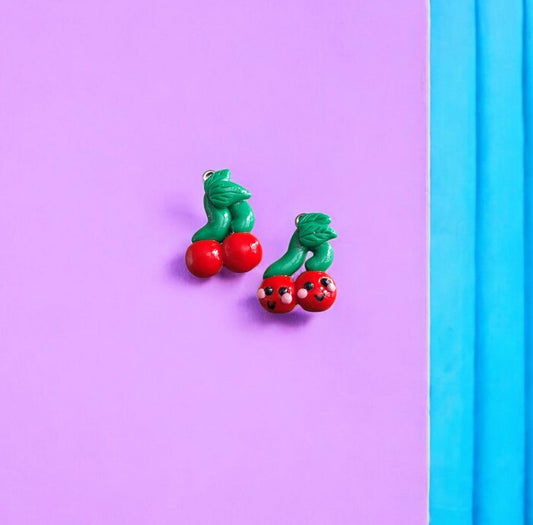 Kawaii cute cherry charms / polymer clay cherry charms / kawaii fruit food charms food jewelry stitchmarker progress keeper notions