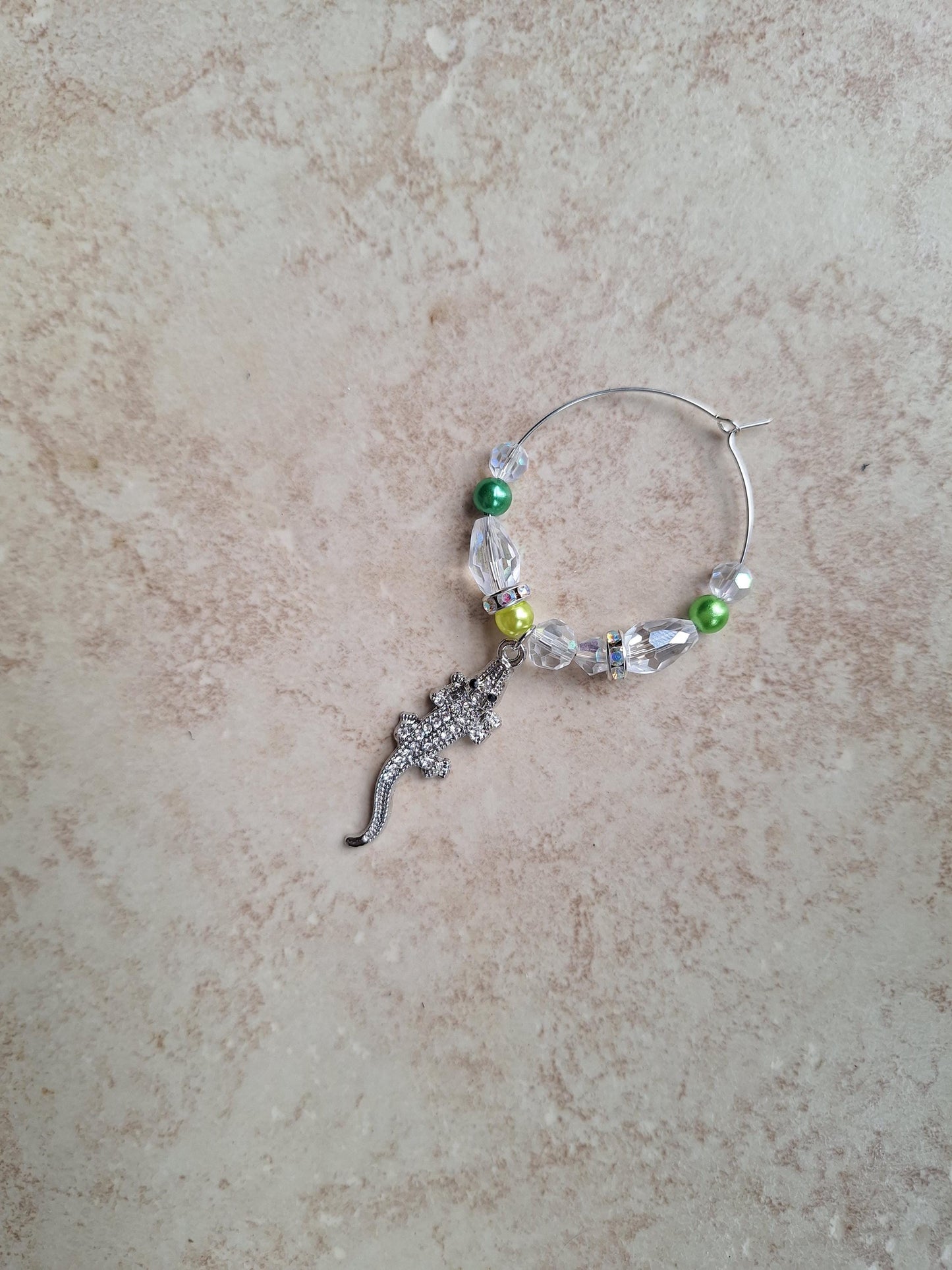 kawaii faux pearl green gator handle charm tumbler accessories / tumbler charm buddy / silvertone crocodile alligator tumbler handle charm