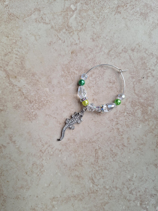 kawaii faux pearl green gator handle charm tumbler accessories / tumbler charm buddy / silvertone crocodile alligator tumbler handle charm