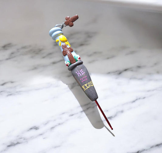 Polymer clay He is risen inspirational faith crochet hook with stitch marker