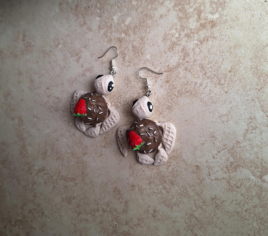 3D articulated chocolate ice cream turtle earrings jewelry / 3d printed turtle animal dessert icecream scoop turtle dangle earrings Fidget