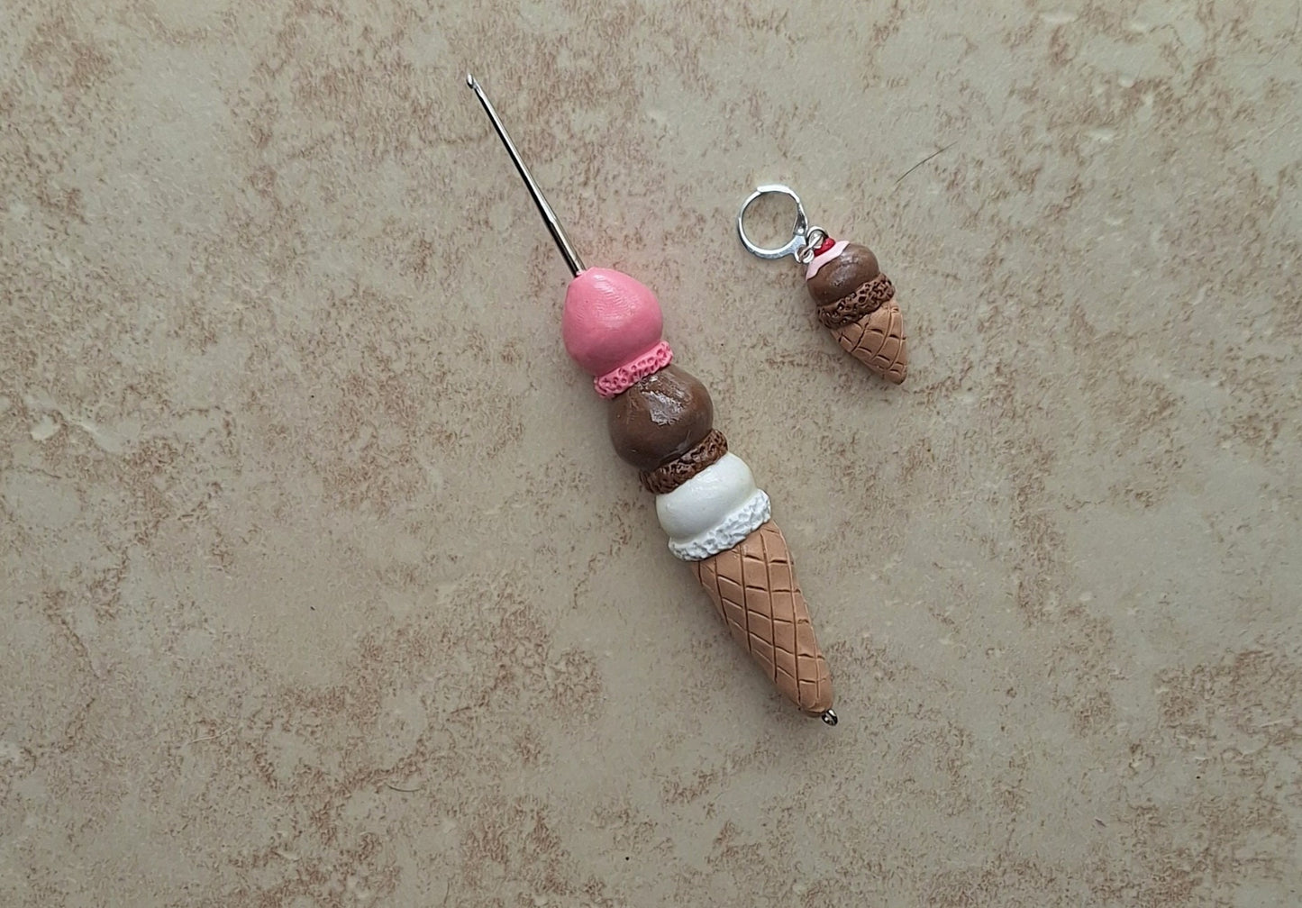 Polymer clay ice cream cone dessert food crochet hook