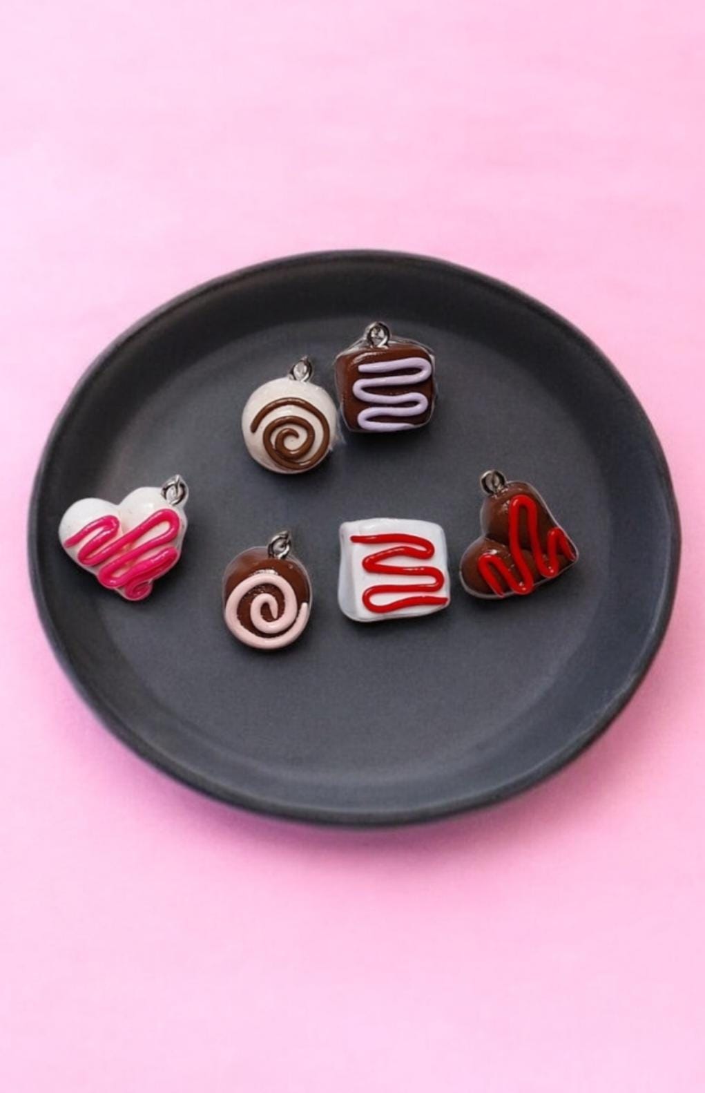 Kawaii clay love valentine chocolate charms / polymer clay chocolate candy charms / kawaii food charms jewelry stitch marker progress keeper