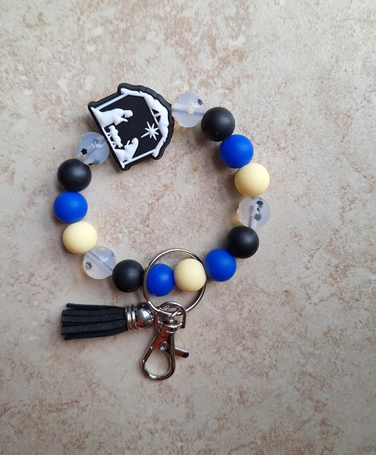 Silicone beaded wristlet keychain / winter christmas beaded wristlet christian keychain / nativity scene bag accessories key chain gift