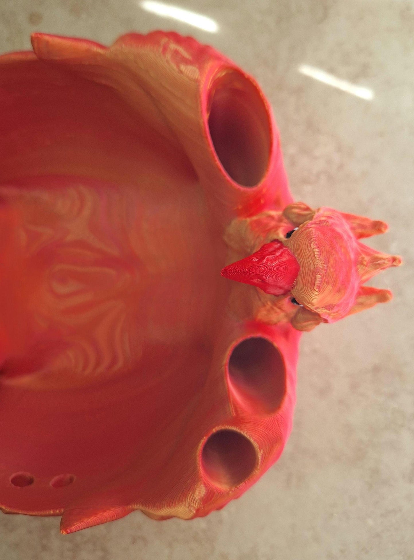 3D printed red orange Phoenix yarn bowl / 3d printed phoenix 3d printed animals figurine knick knack yarn bowl