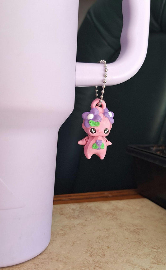 3D articulated pink purple flower pixie tumbler charm buddy / 3d printed animals tumbler handle charms Fidget flower pixie charm colorful