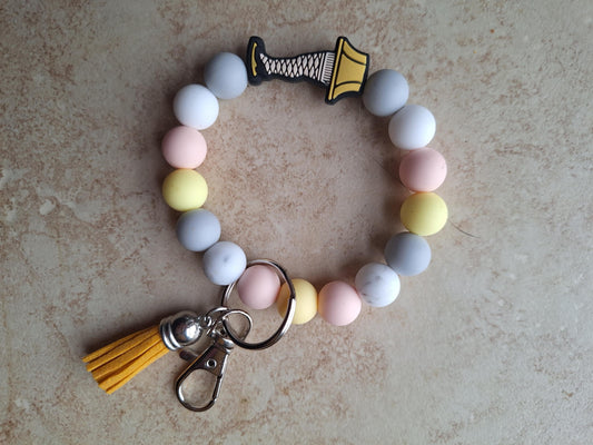 Silicone beaded wristlet keychain christmas beaded wristlet tree keychain / yellow leg lamp bag accessory key chain gift