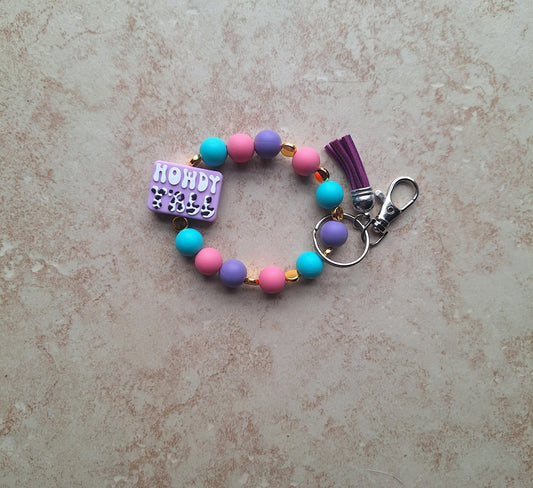 Silicone beaded wristlet keychain / howdy yall silicone beaded wristlet cow keychain / howdy yall cowprint bag accessories key chain gift