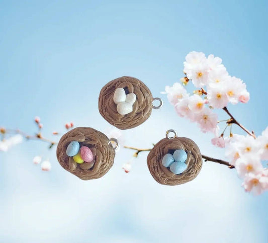Kawaii decorative bird nest charms / polymer bird nest charms / kawaii bird easter charms / kawaii bird egg jewelry / easter charms
