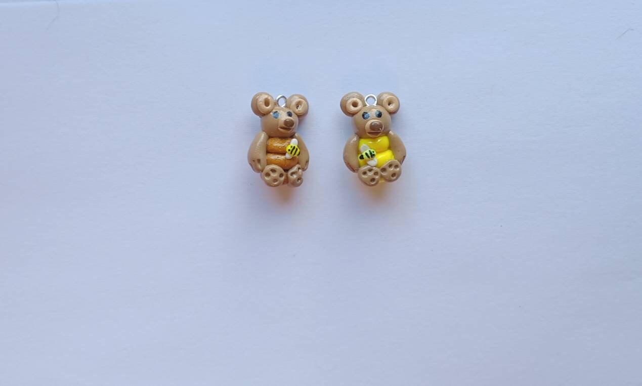 Kawaii bear bee charms / polymer clay bee hive bear charms / kawaii beehive charms / kawaii bumblebee jewelry / kawaii bear charms