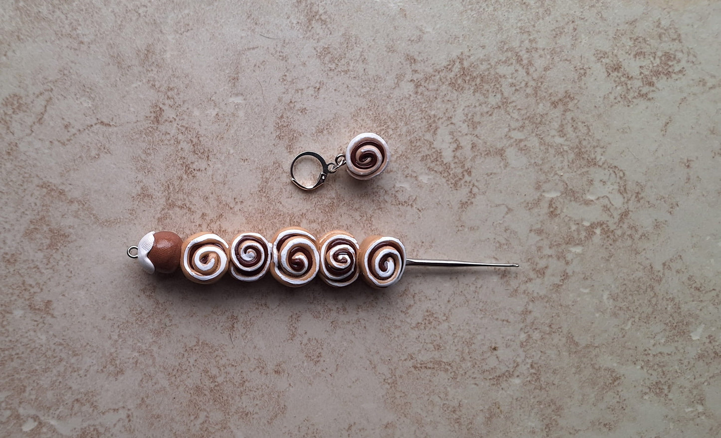 Polymer clay cinnamon roll dessert food crochet hook