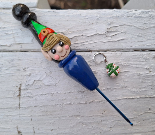 Polymer clay cute christmas holiday elf crochet hook