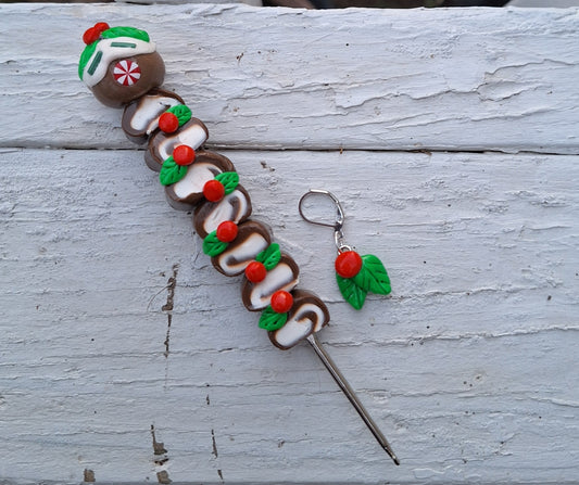 Polymer clay cute christmas holiday yule log cake roll crochet hook