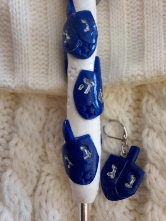 Polymer clay cute blue white hannukah dreidel holiday crochet hook