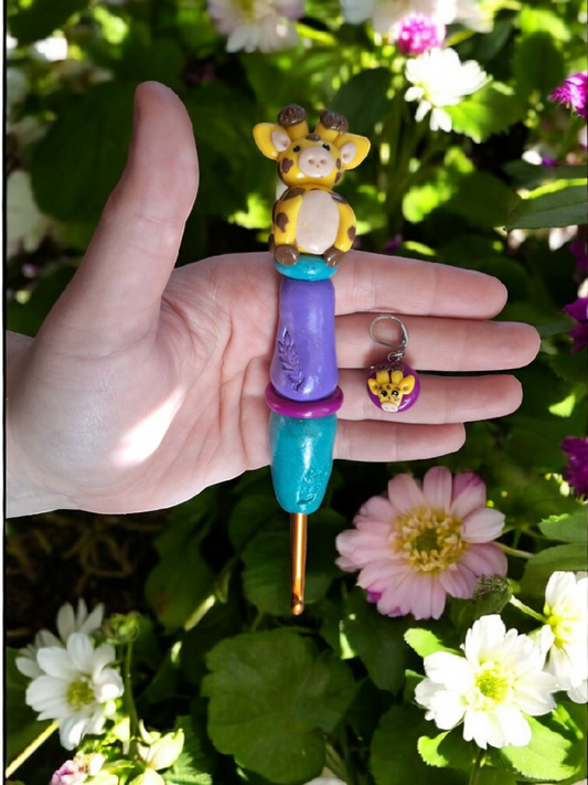 Polymer clay cute giraffe color block crochet hook