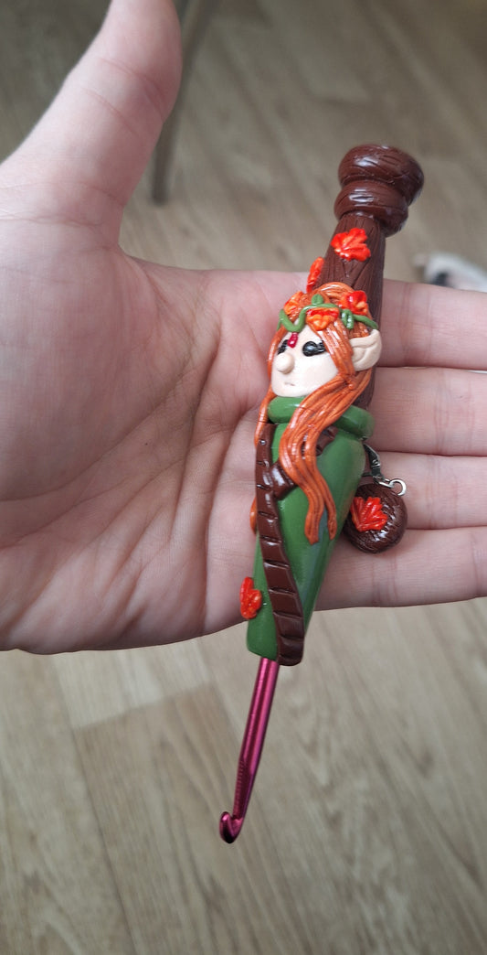 Polymer clay cute autumn forest elf elven crochet hook