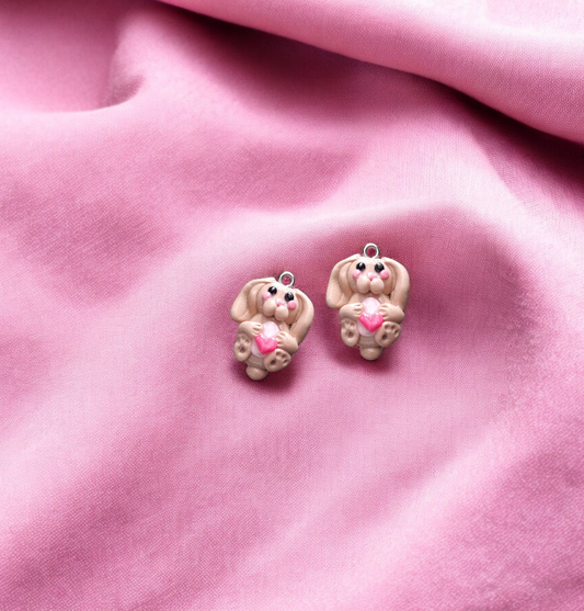 Handmade polymer clay floppy ear bunny charm stitchmarker / clay rabbit jewelry charm